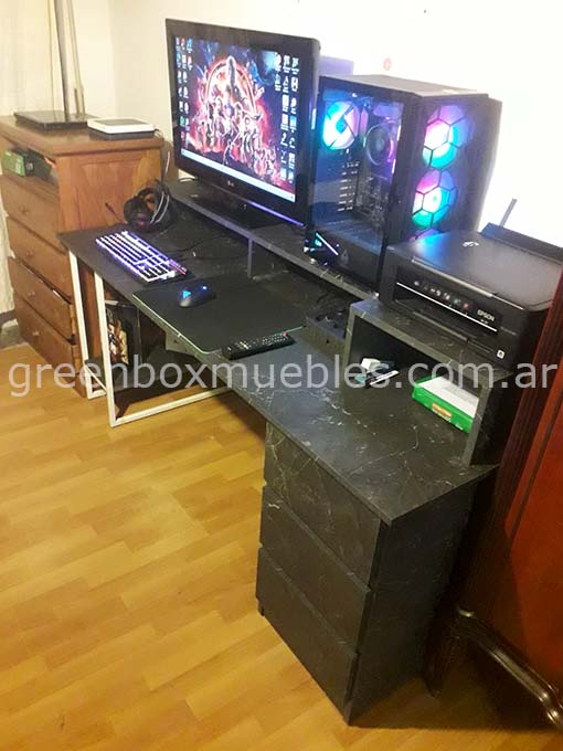 Escritorio con cajonera, alzada y estante cpu