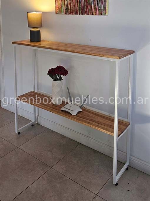 mesa de arrime hierro y madera, estilo industrial