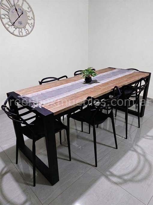 mesa living estilo industrial madera y hierro